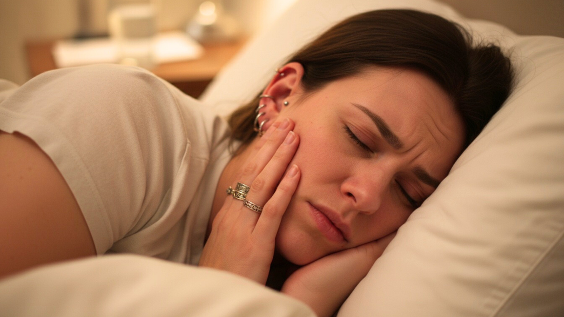 Vrouw probeert te slapen met oorpiercings