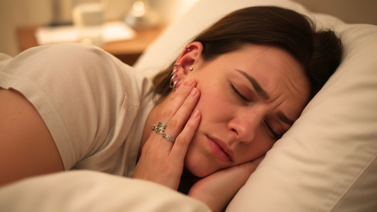 Vrouw probeert te slapen met oorpiercings