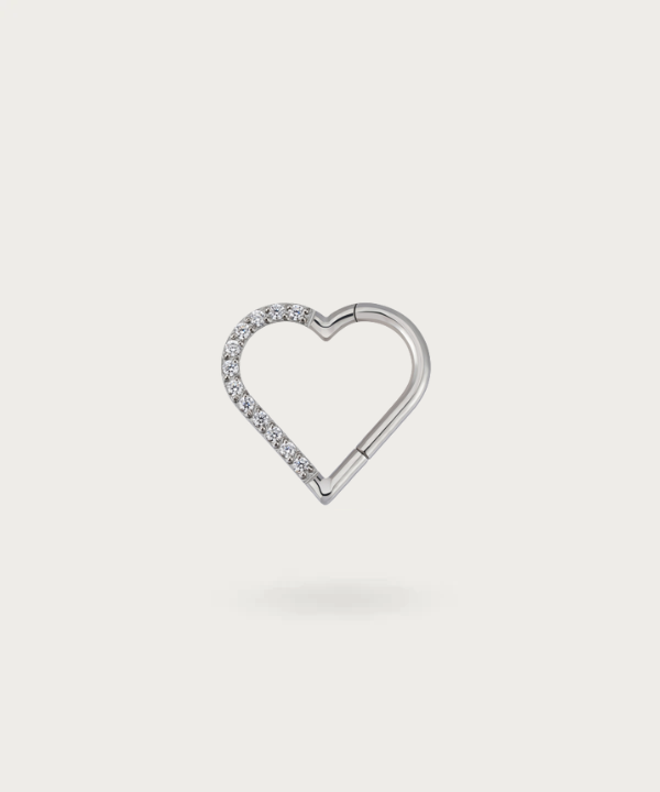 Hart Piercing Clicker zilver Zirconia rechts